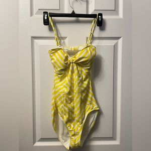 XS NWOT yellow/white striped swimsuit